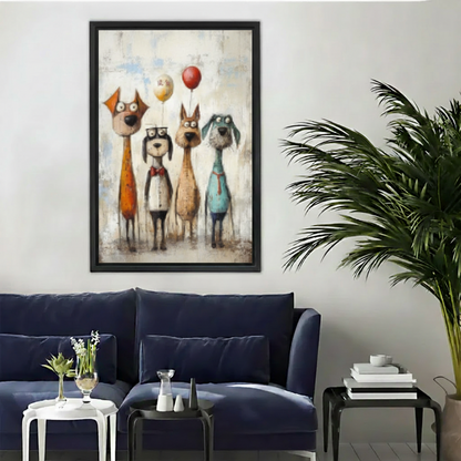 Whimsical Dog Gang Colorful Cartoon Wall Art Print l2023
