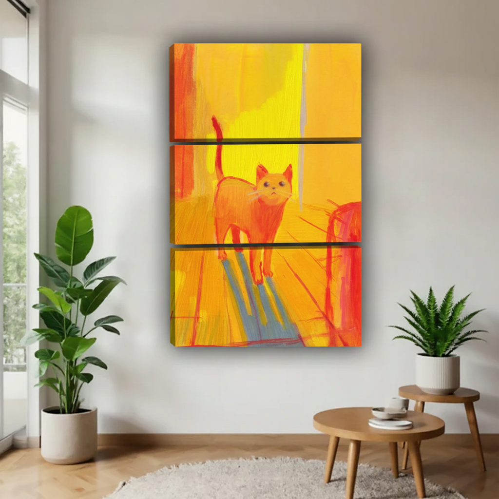 图3-黄橙色调猫咪抽象画