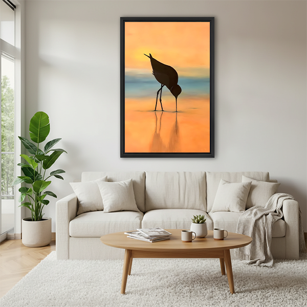 Golden Sunset Crane Silhouette Canvas Wall Art l3055