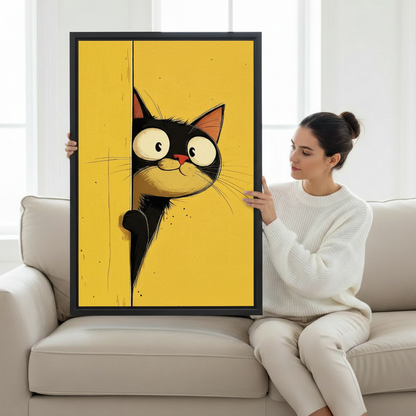 Peeking Black Cat Funny Comic Wall Art Print l1979