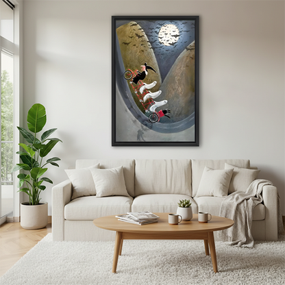 Gothic Halloween Framed Wall Art Witch Ghost Bicycle Living Room Decor