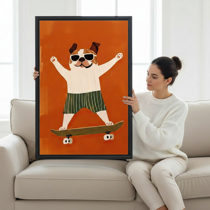 Skateboarding Bulldog Funny Animal Wall Art Print l1976