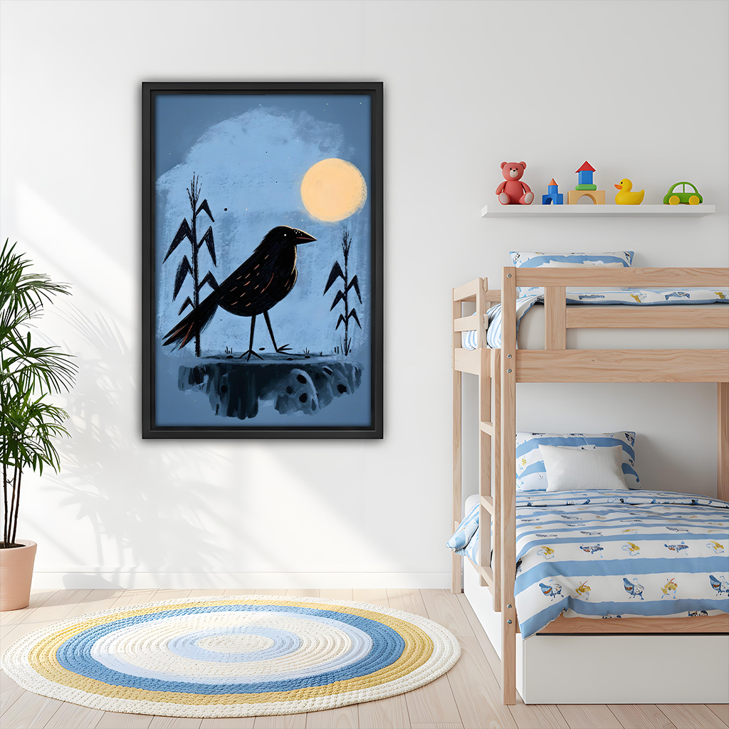 Midnight Crow Full Moon Framed Wall Art Print l2993