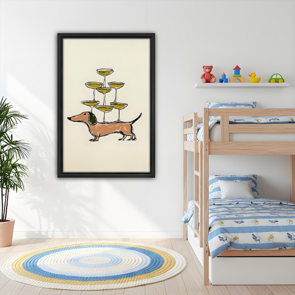 Dachshund Champagne Tower Minimalist Line Art Framed Wall Art Print Kids Room Bedroom Decor