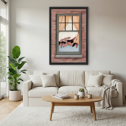 Romantic Couple Lazy Window Framed Wall Art Print l2836
