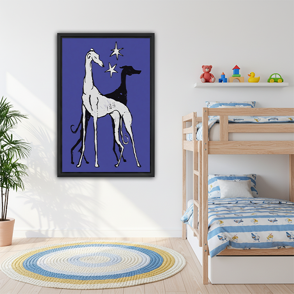 Greyhound dogs stars framed wall art in kids bedroom nursery decor