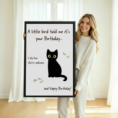 Funny cat quote framed wall art held by woman — unique birthday gift print