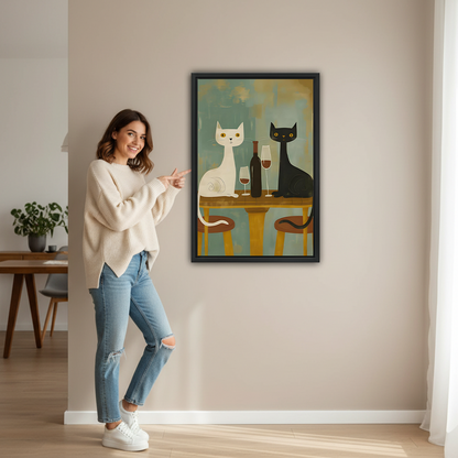 Whimsical Cat Wine Canvas Wall Art | Framed & Unframed l4158