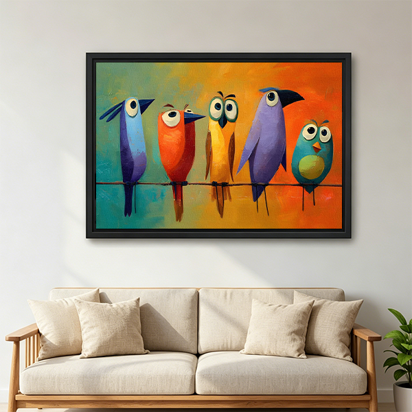 Colorful Cartoon Birds Framed Canvas Wall Art l2651