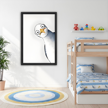 Funny Cartoon Seagull Big Eyes Minimalist Framed Wall Art Print Kids Room Bedroom Decor

