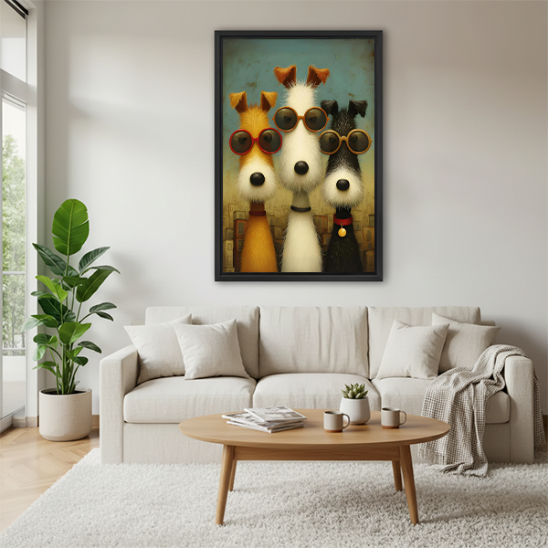 Retro dogs sunglasses framed wall art canvas print living room sofa decor vintage