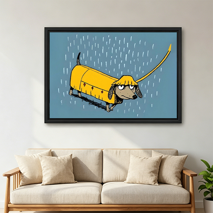 Grumpy Dachshund Raincoat Framed Wall Art Print Above Sofa Living Room Decor