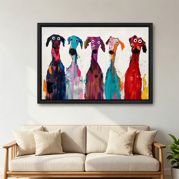 Colorful Greyhound Abstract Oil Painting Framed Wall Art Above Sofa Living Room Decor