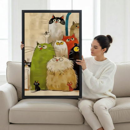 Funny Cat Gang Cartoon Framed Canvas Wall Art Print|Liberty Signs#L1741