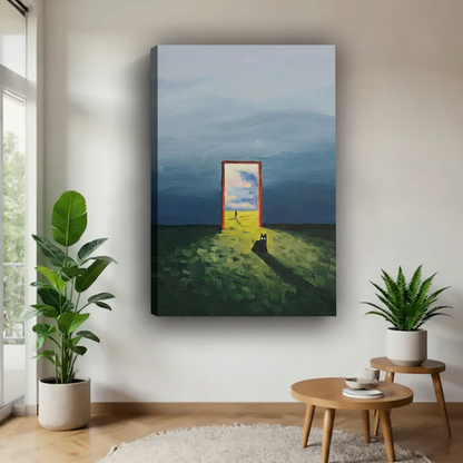 Surreal Door Cat Oil Painting Canvas Wall Art l2621