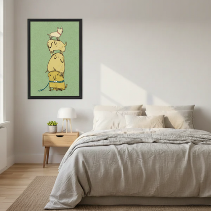 Funny dog tower canvas wall art print, unique dog lover home decor