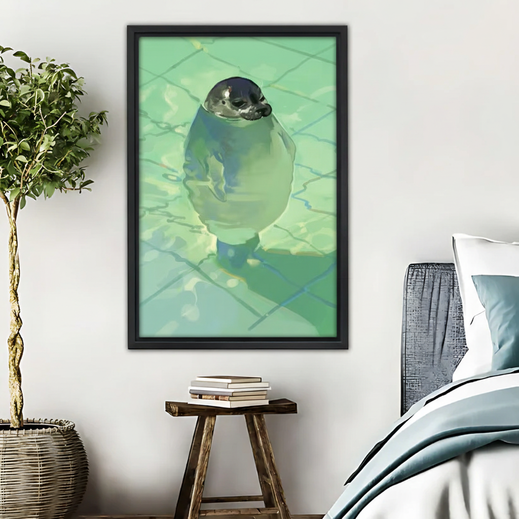 可爱企鹅3D渲染画木框画场景图-保持原图