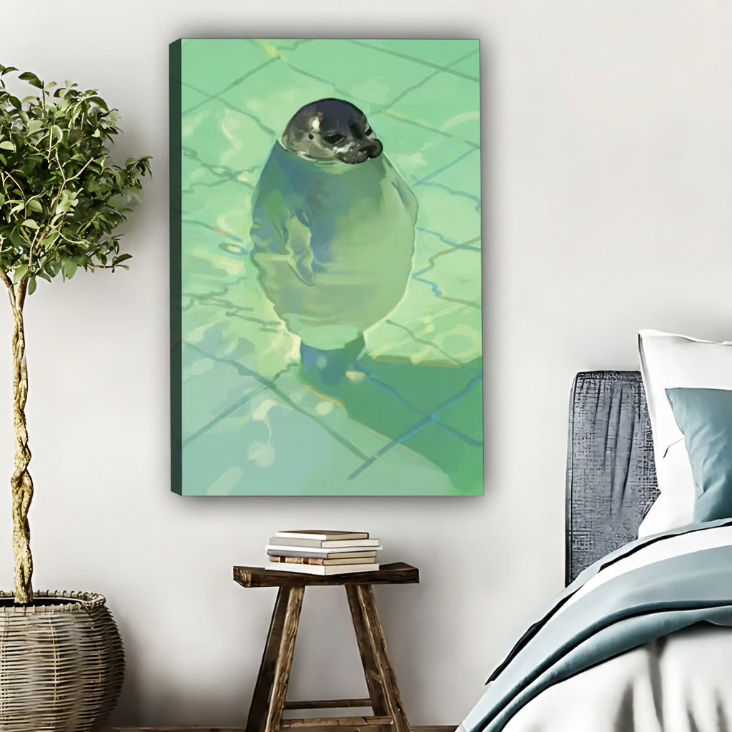 可爱企鹅3D渲染画无框画布场景图-保持原图