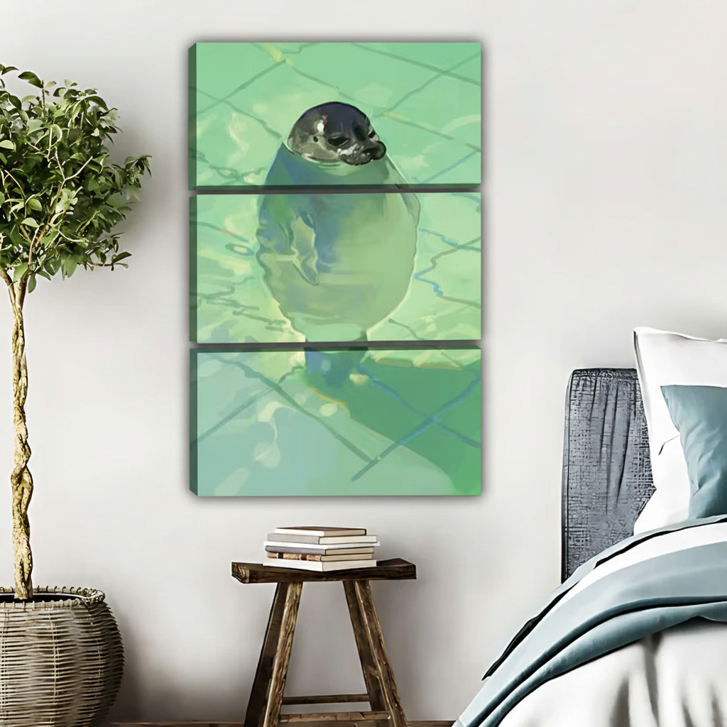 可爱企鹅3D渲染画三联画场景图