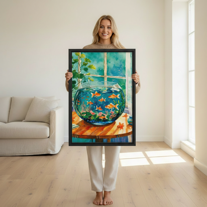 Goldfish Bowl Window Watercolor Wall Art Print l1990