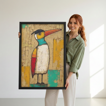Midcentury Colorful Bird Canvas Wall Art L6233