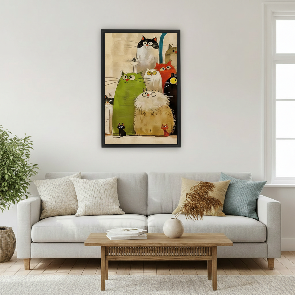 Funny Cat Gang Cartoon Framed Canvas Wall Art Print|Liberty Signs#L1741