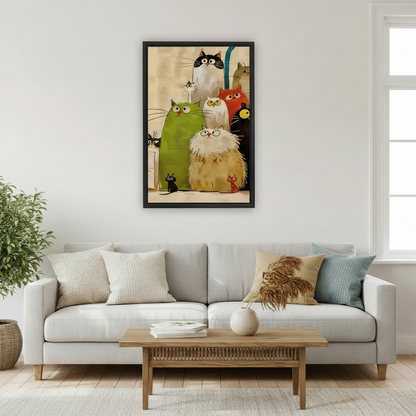Funny Cat Gang Cartoon Framed Canvas Wall Art Print|Liberty Signs#L1741