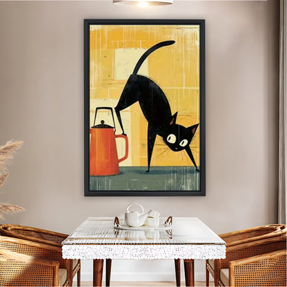 Playful Black Cat Stretching by Orange Kettle Wall Art Print| Liberty Signs #L1606