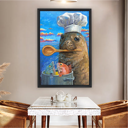 Chef Seal Cooking Seafood Funny Kitchen Wall Art|Liberty Signs #L837