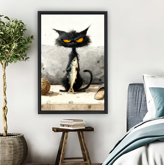 Edgy Black Cat with Fish Art Print| Liberty Signs #L1611