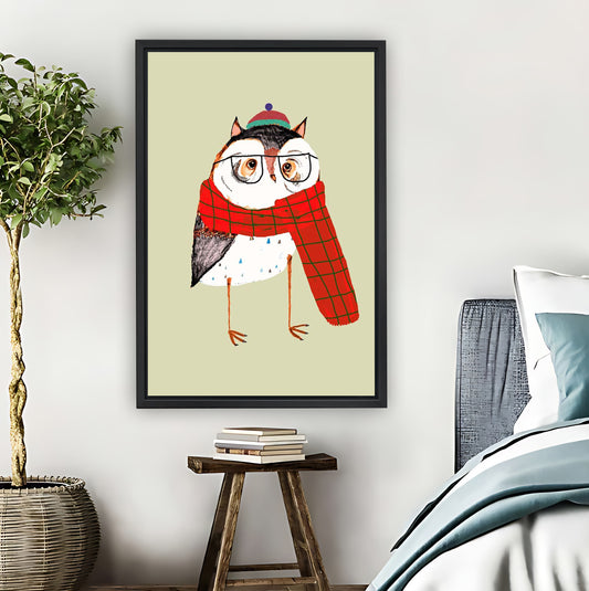 Hipster Owl with Scarf & Glasses Whimsical Wall Art Print|Liberty Signs #L876