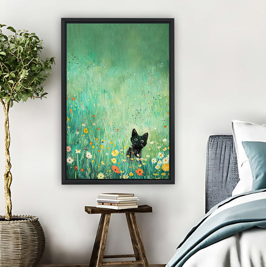 Black Cat in Wildflower Meadow Whimsical Wall Art| Liberty Signs #L889