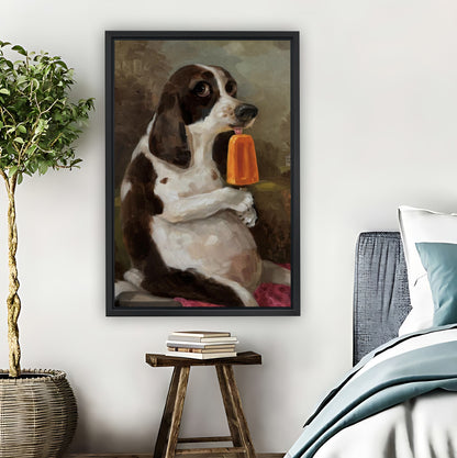 Cute Brittany Spaniel with Orange Popsicle Wall Art Print| Liberty Signs #L1568