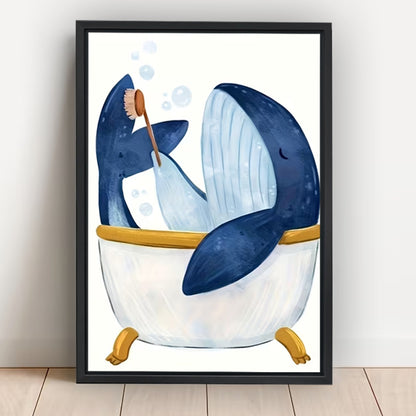 Whimsical Blue Whale Bath Time Wall Art Print| Liberty Signs #L1617