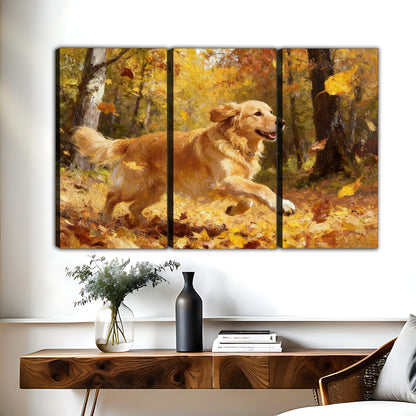 Golden Retriever in Autumn Leaves Canvas Wall Art| Liberty Signs #L310
