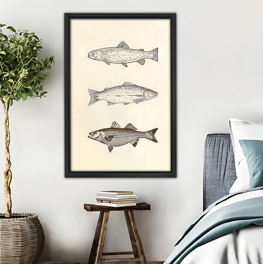 Vintage Trout Fish Trio Illustration Wall Print|Liberty Signs #L556