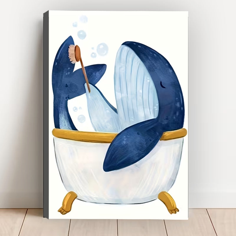 Whimsical Blue Whale Bath Time Wall Art Print| Liberty Signs #L1617