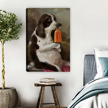 Cute Brittany Spaniel with Orange Popsicle Wall Art Print| Liberty Signs #L1568