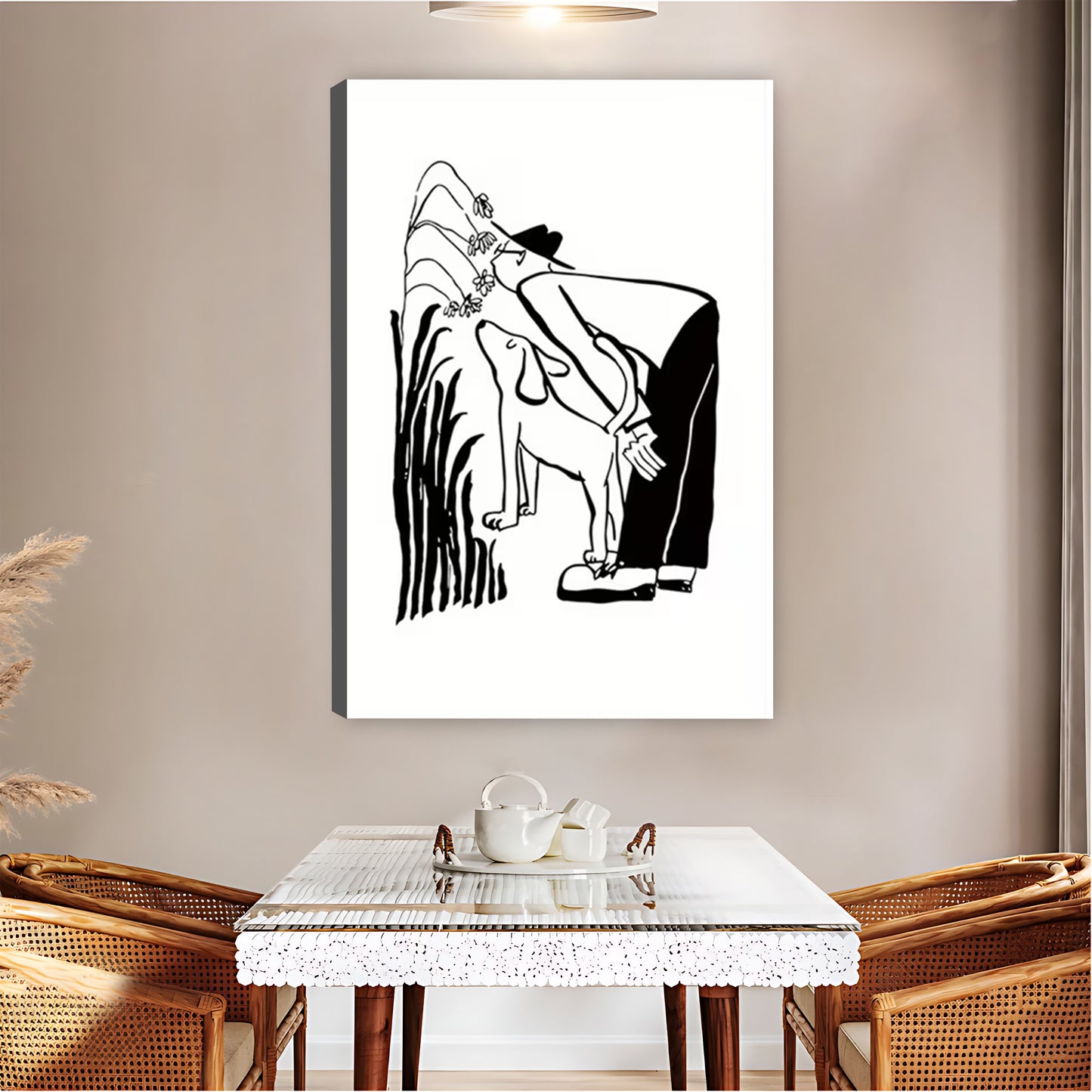 Stylized Dog with Hat Black & White Line Art Print| Liberty Signs #L1562