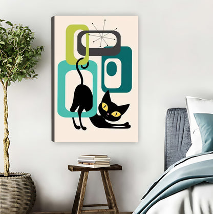 Retro Black Cat Atomic Age Geometric Wall Art Print| Liberty Signs #L1595