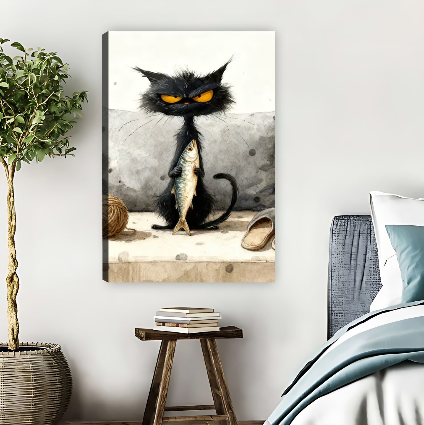 Edgy Black Cat with Fish Art Print| Liberty Signs #L1611