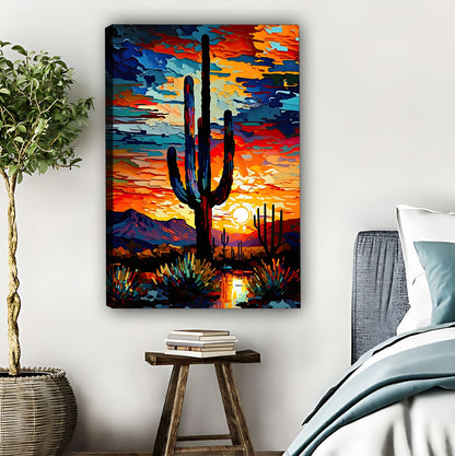 Southwestern Desert Cactus Sunset Abstract Wall Art|Liberty Signs #L544
