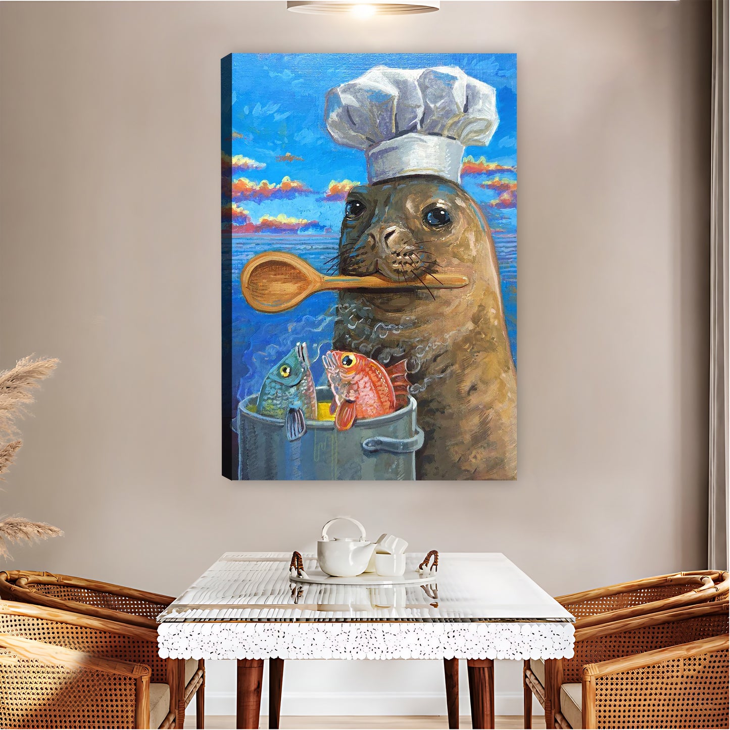 Chef Seal Cooking Seafood Funny Kitchen Wall Art|Liberty Signs #L837