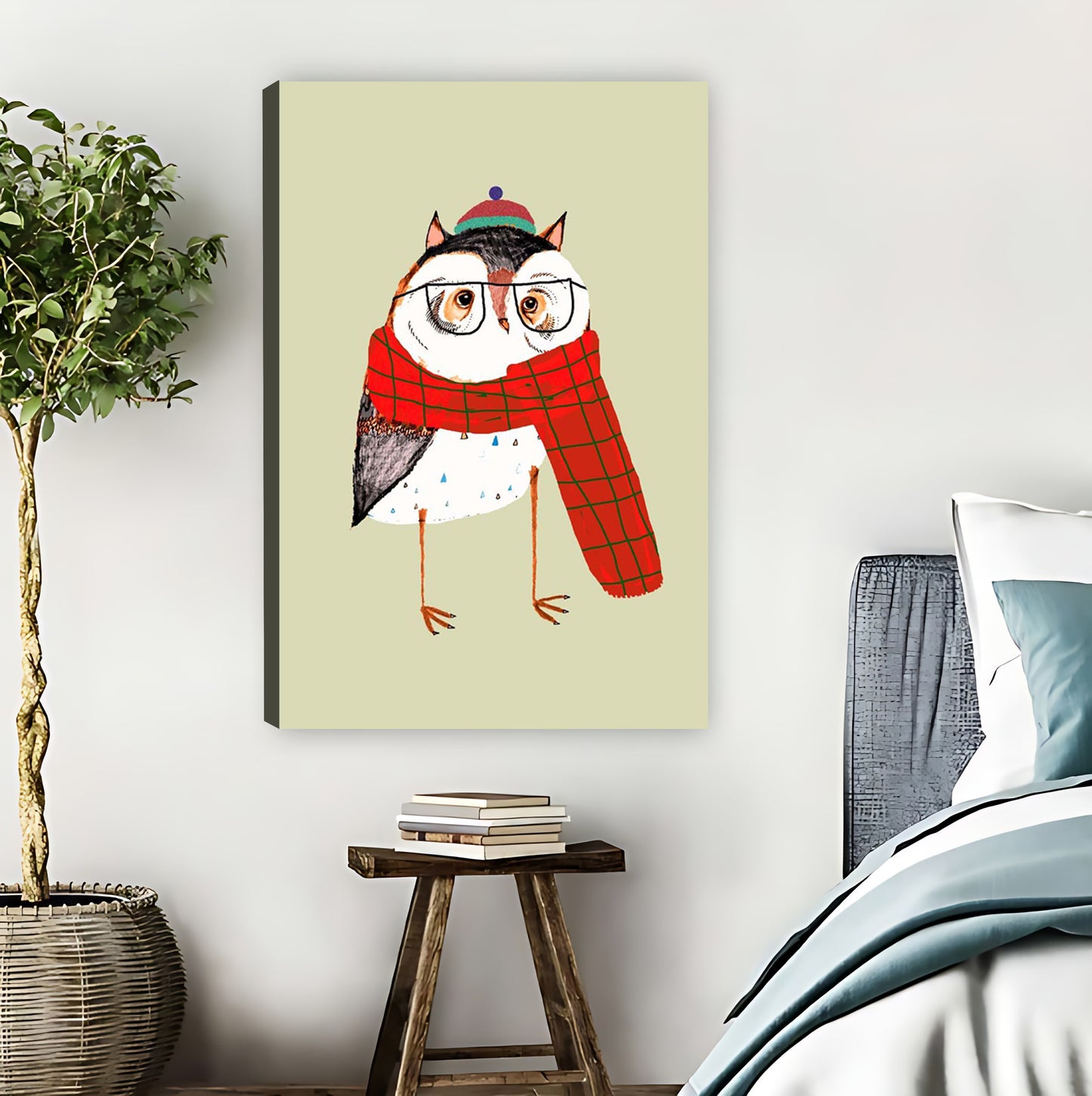 Hipster Owl with Scarf & Glasses Whimsical Wall Art Print|Liberty Signs #L876