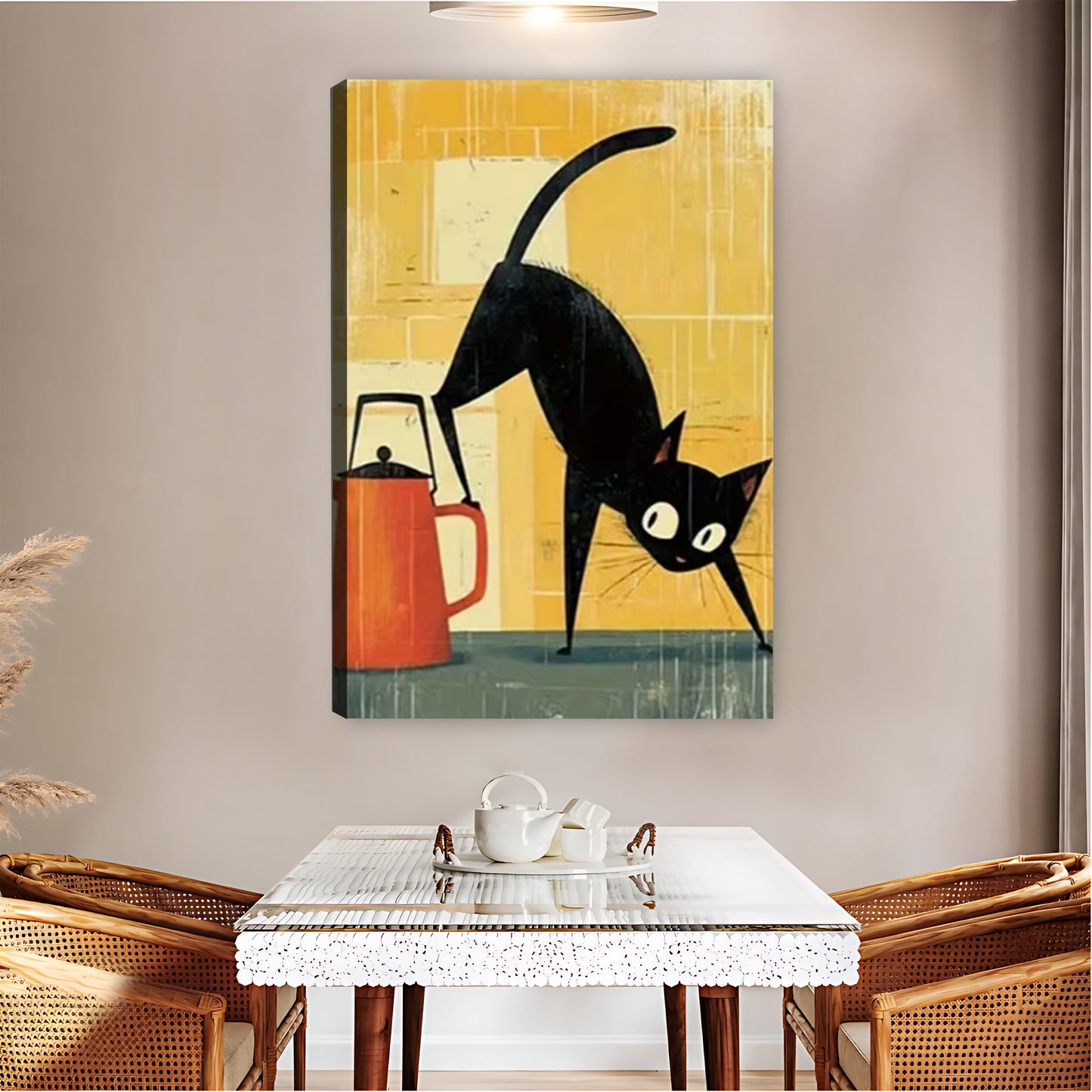 Playful Black Cat Stretching by Orange Kettle Wall Art Print| Liberty Signs #L1606