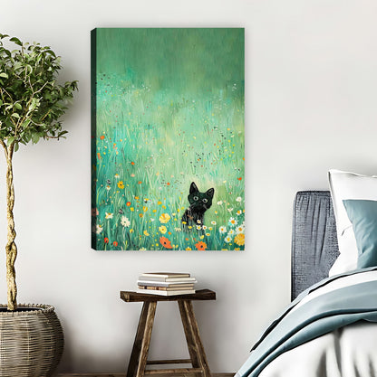 Black Cat in Wildflower Meadow Whimsical Wall Art| Liberty Signs #L889