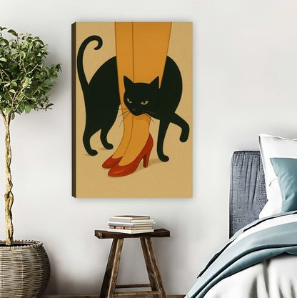 Black Cat Under Red Heels Retro Illustration Wall Art|Liberty Signs #L860