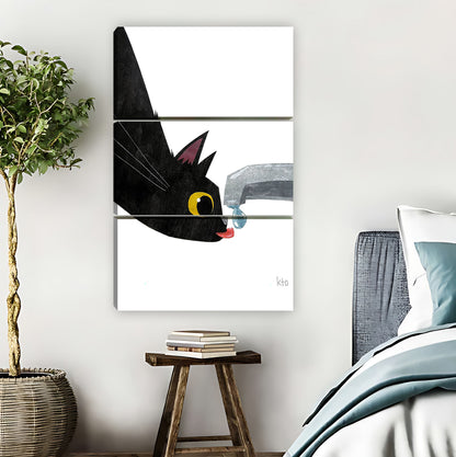 Black Cat Drinking Water Minimalist Wall Art Print|Liberty Signs #L843