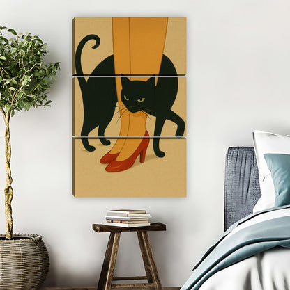 Black Cat Under Red Heels Retro Illustration Wall Art|Liberty Signs #L860