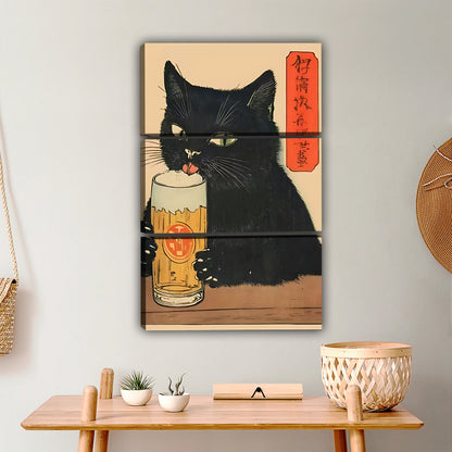 Japanese Style Black Cat Beer Wall Art - Vintage Anime Canvas Print|Liberty Signs #L345